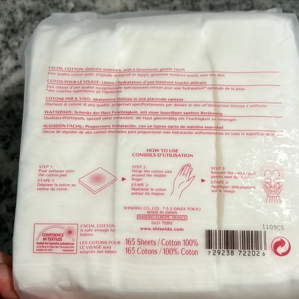 2-pack Shiseido Facial Cotton 165 Sheets per pack 100% Cotton NEW Sealed bundle